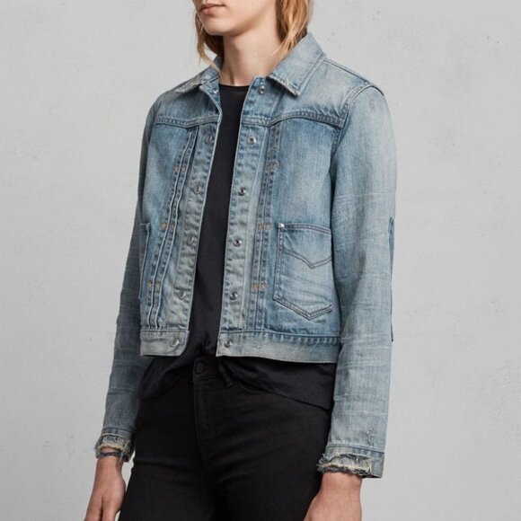 NWOT All Saints Serene Vintage Wash Patchwork Jean Jacket Size XS - Picture 4 of 13